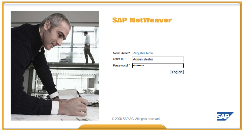 SAP NetWeaver login screen with credentials