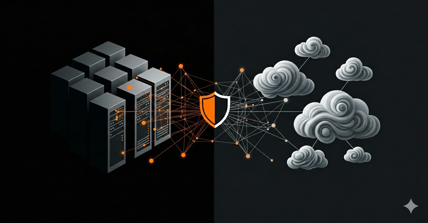 A conceptual diagram of a hybrid SAP environment with a central security shield.