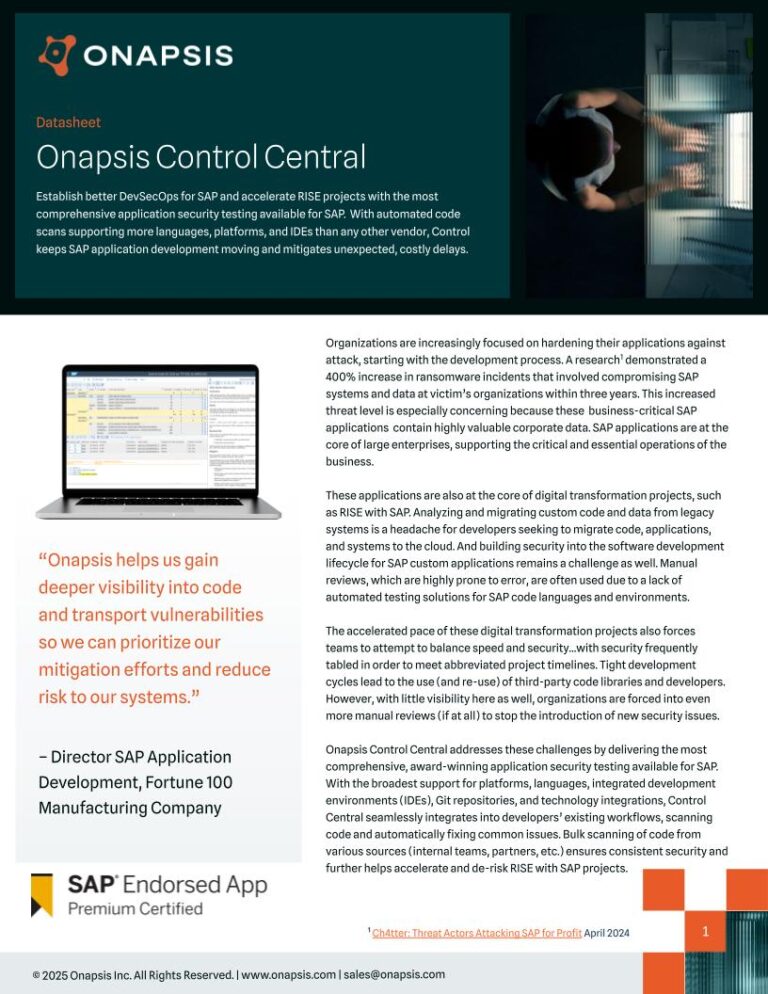Onapsis Control Central