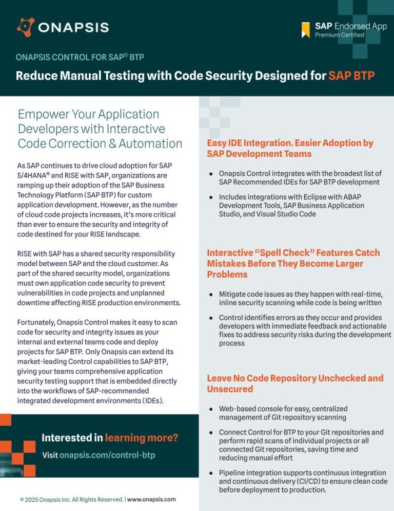 Onapsis Control for SAP® BTP
