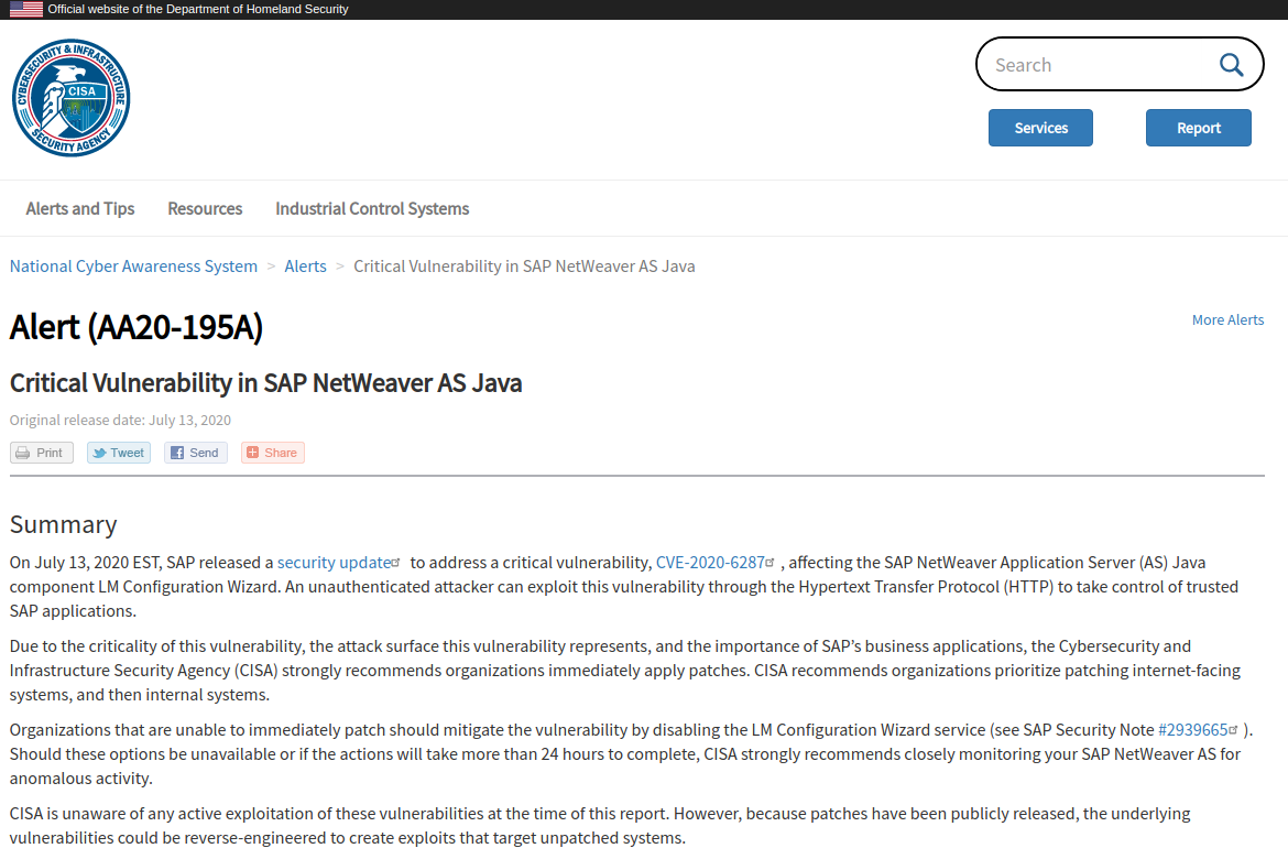SAP vulnerability RECON