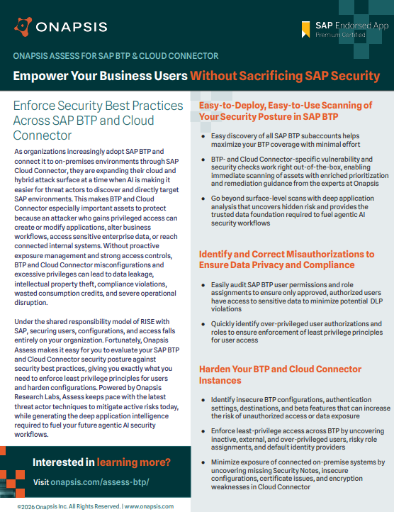 Onapsis- Assess -Konnektor für SAP BTP  und Cloud