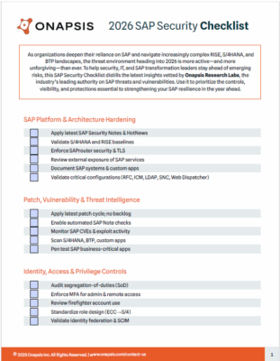 2026 SAP Security Checklist - Onapsis