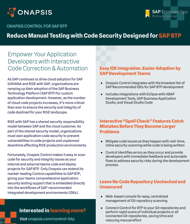 Onapsis Control for BTP