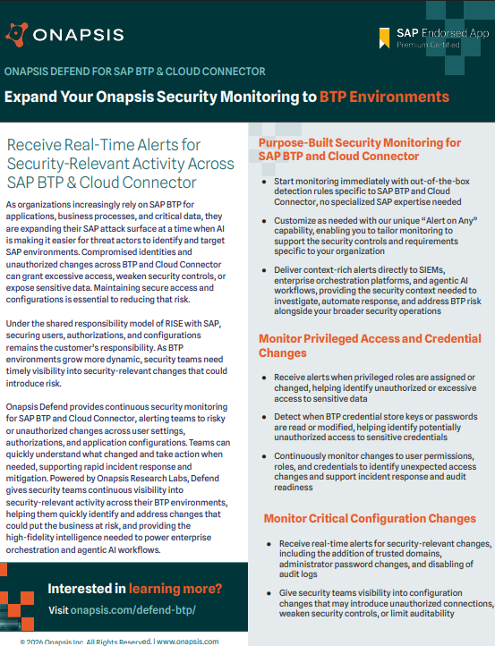 Onapsis Defend for SAP BTP & Cloud Connector