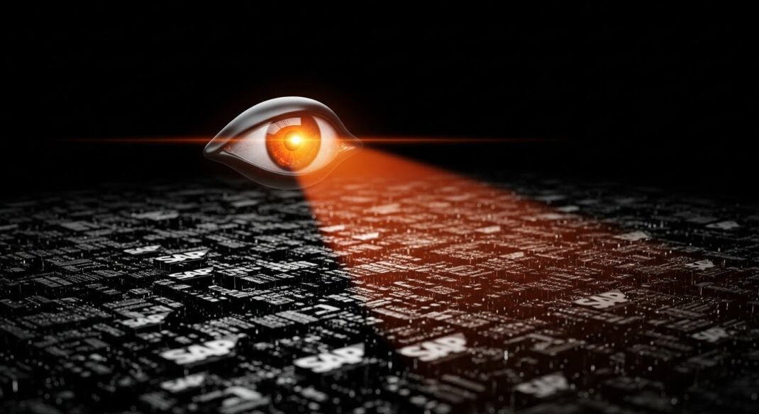 A watchful eye representing an independent sap security provider scanning a digital landscape.