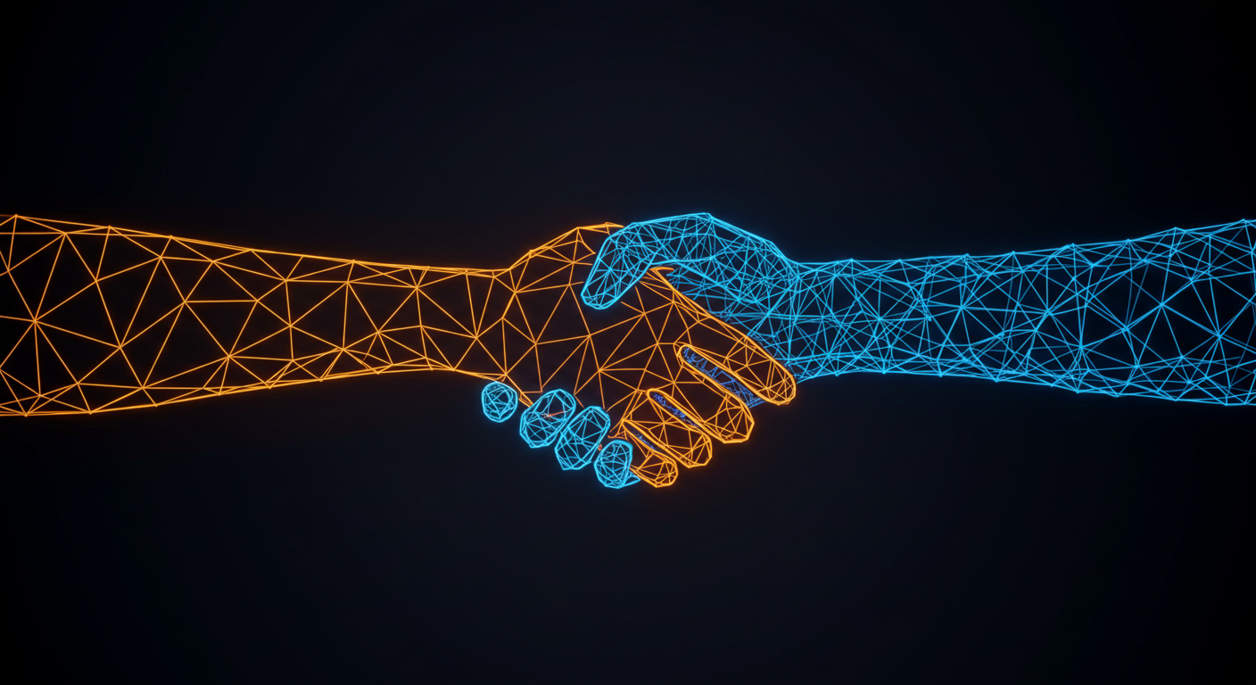 Digital illustration of an orange hand and a blue hand shaking, symbolizing the new partnership and integration between Onapsis Defend and Microsoft Sentinel for end-to-end SAP threat monitoring.