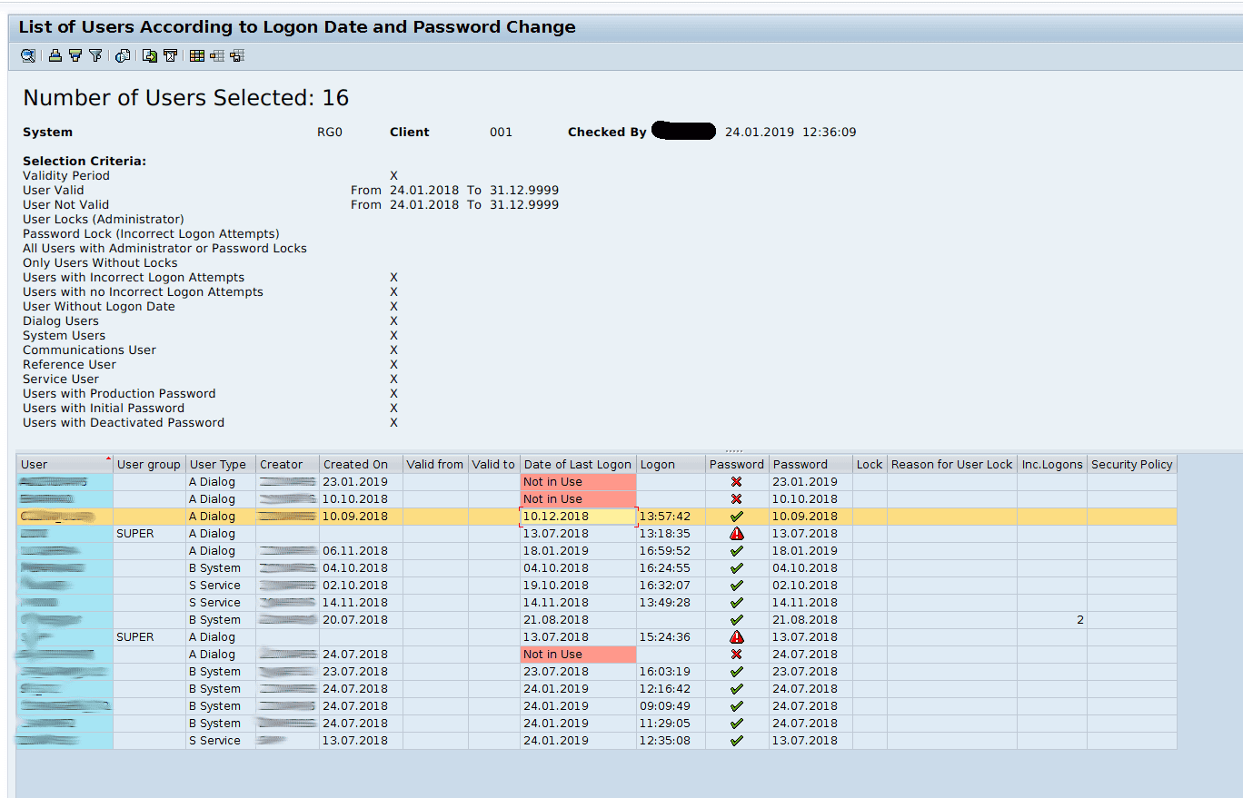 Example of User Activity Detailed Information From Report RSUSR200