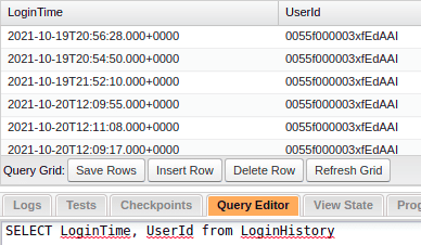 Simple query retrieving “LoginTime” and “UserId” fields.